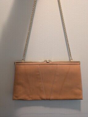 Vintage Lexiapel Tan Leather Frame Clutch Bag Made in Italy - 1970s 1980s